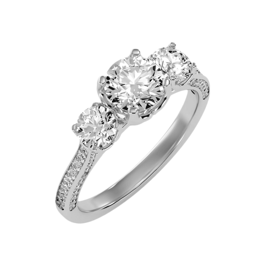 Astonishing Three Round Shaped Diamond Ring In 925 Sterling Silver - Two