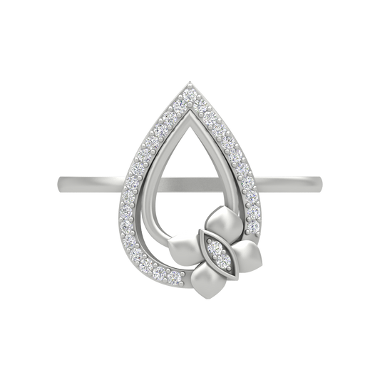 Butterfly Droplet Shaped Diamond Ring In 925 Sterling Silver - Two