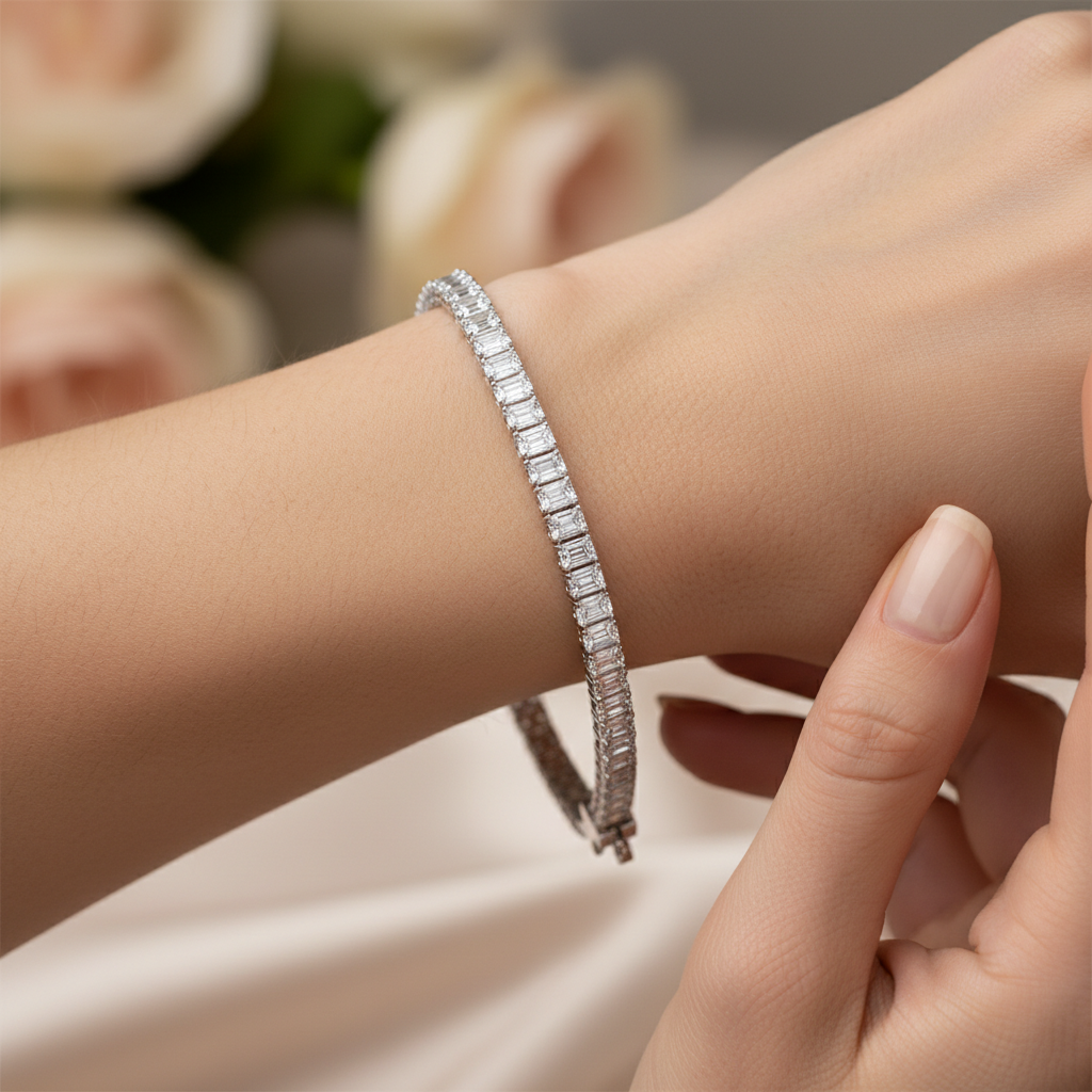 Emerald Cut Diamond Tennis Bracelet in White Gold