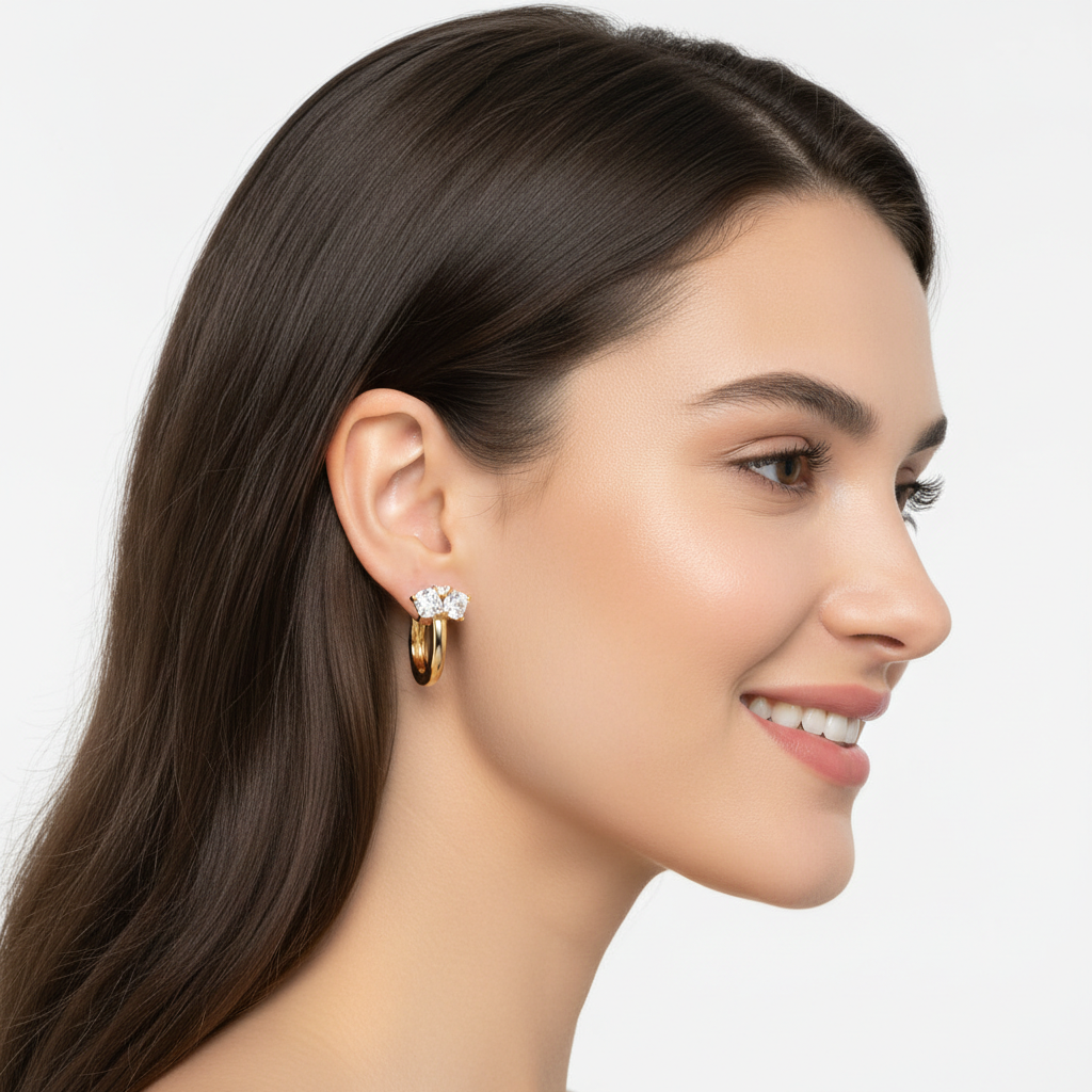 Oval Diamond Hoop Earrings in Yellow Gold