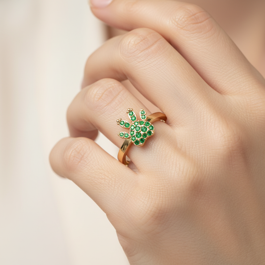 Emerald Paw Print Ring With Pav Gemstones - Two