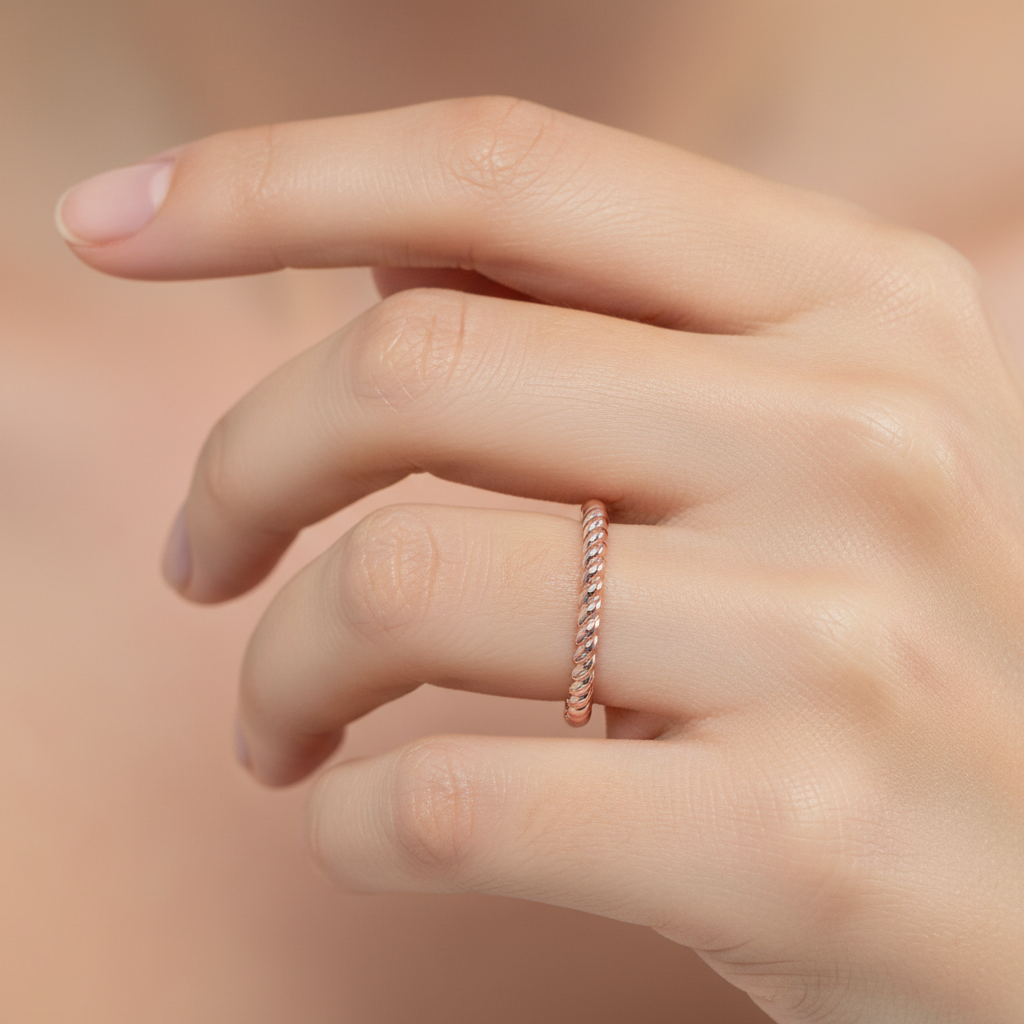 Rose Gold Twisted Rope Stackable Ring - Fourteen