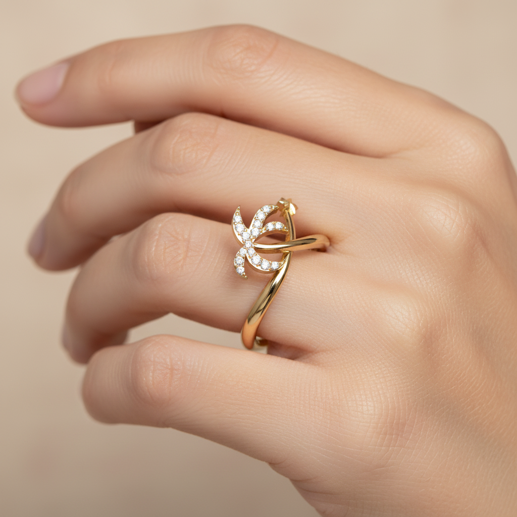 Diamond Star & Crescent Moon Ring In White Gold - Eight