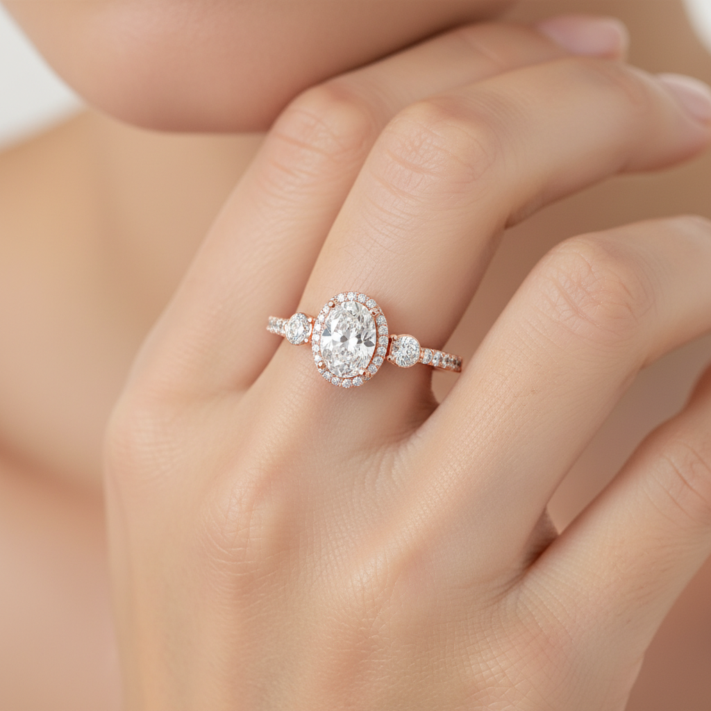 Rose Gold Cushion Cut Diamond Halo Engagement Ring Band