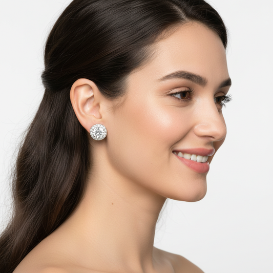 Diamond Halo Stud Earrings in White Gold