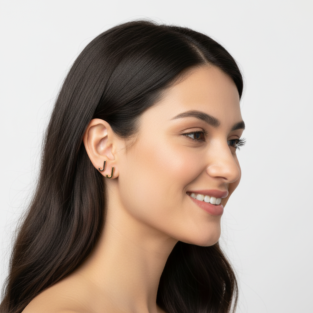 Gold Letter J Initial Stud Earrings