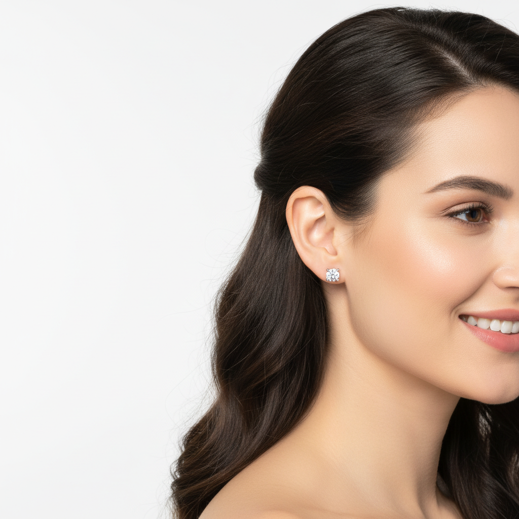 Classic Round Diamond Solitaire Stud Earrings in White Gold