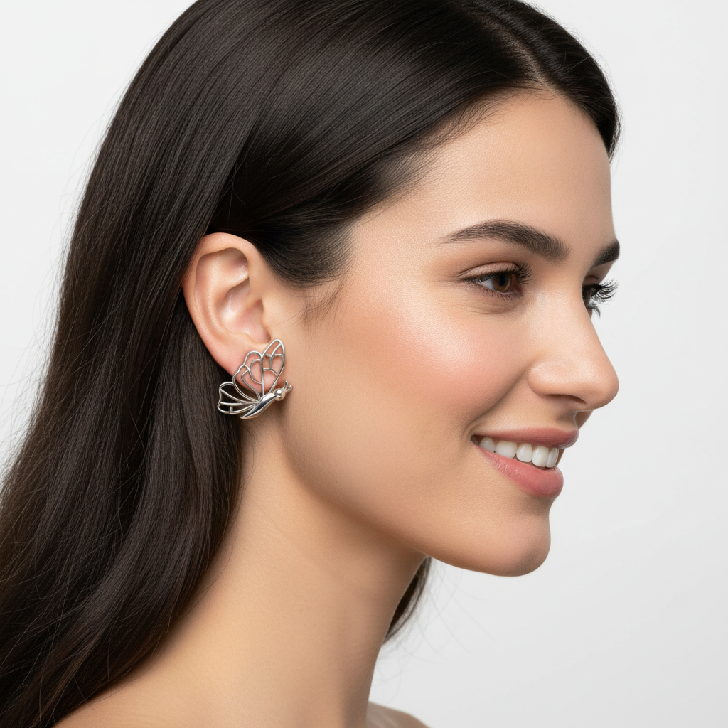 Gold Butterfly Stud Earrings 8mm x 15mm Delicate Insect Earrings