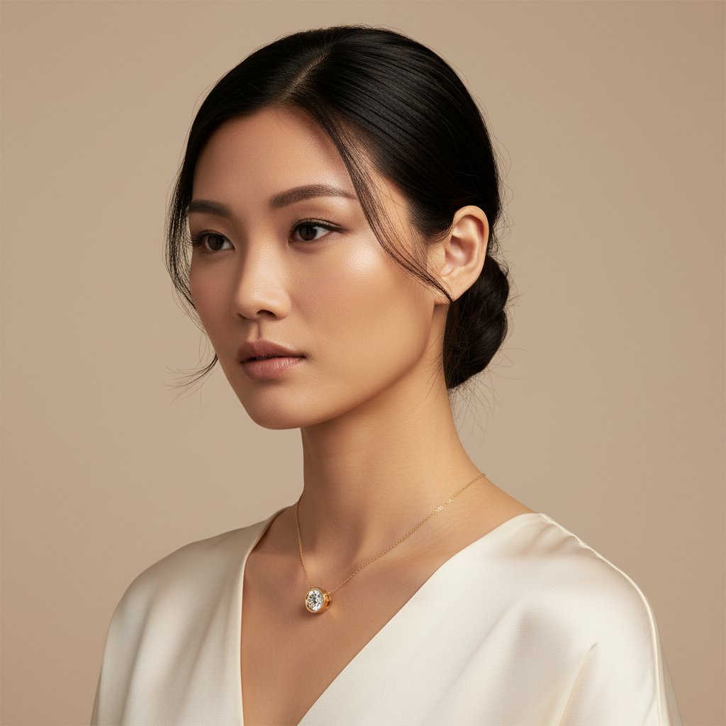 Bezel Set Solitaire Diamond Pendant Necklace in White Gold