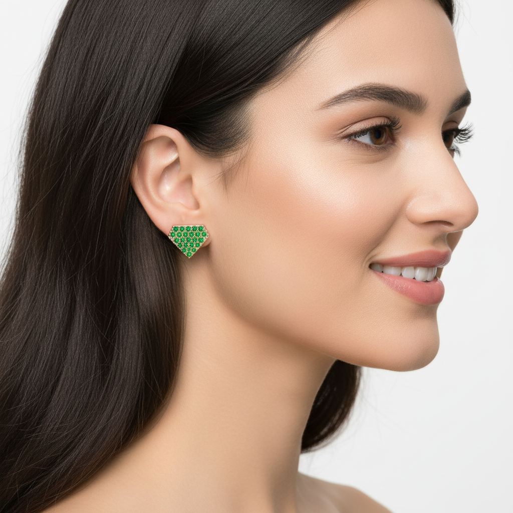 Emerald Pav Diamondshaped Stud Earrings - Five