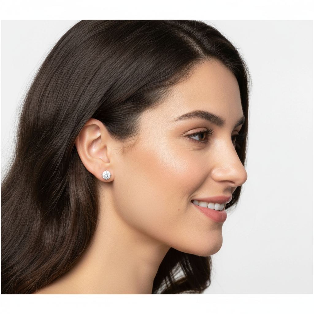 Diamond Solitaire Stud Earrings with Screw Back in White Gold