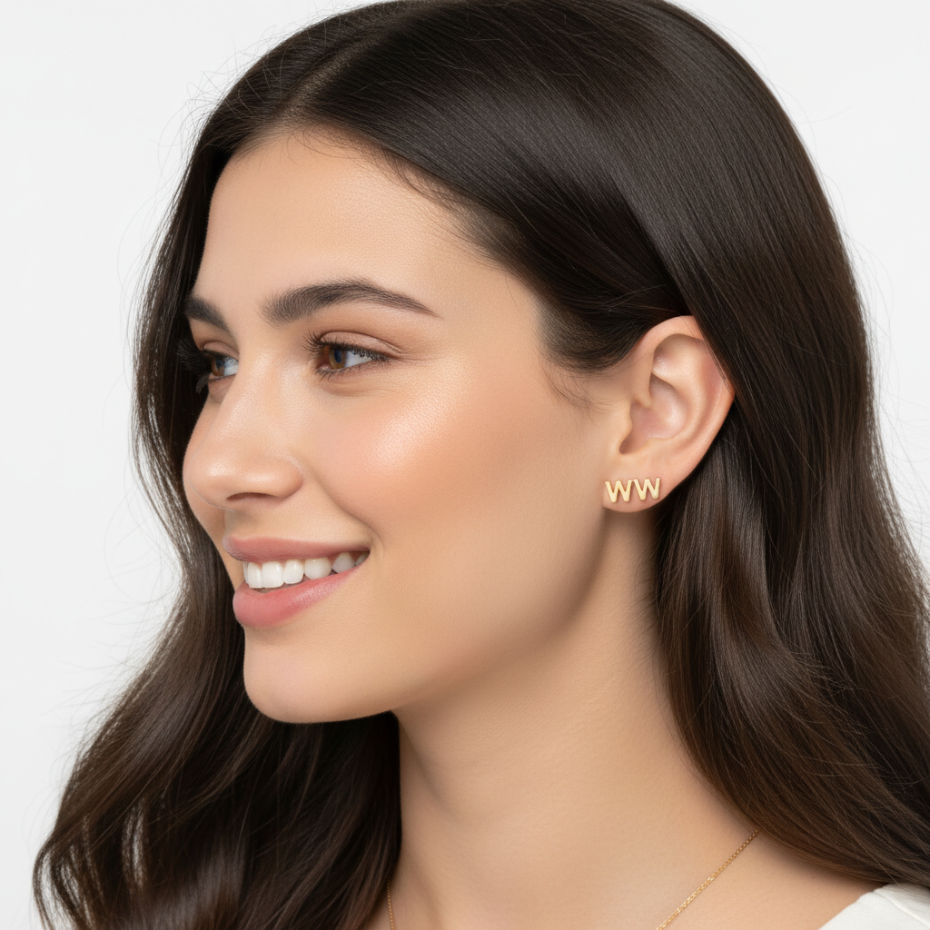 Gold Letter W Initial Stud Earrings