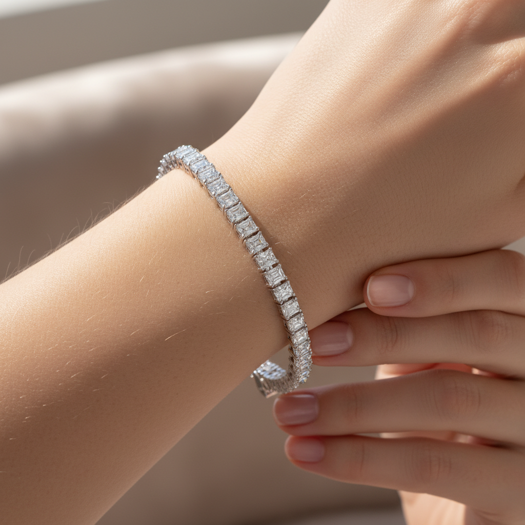 Emerald Cut CZ Tennis Bracelet Sterling Silver