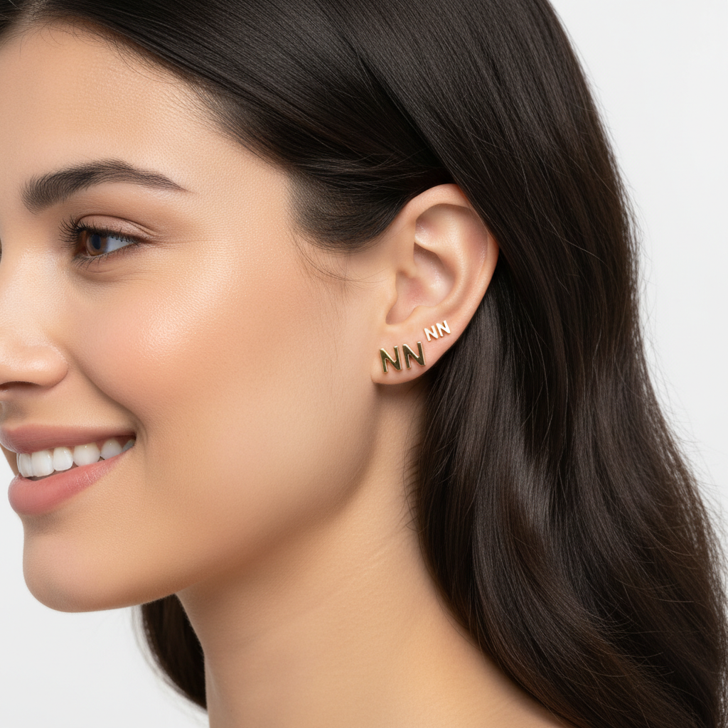 Gold Double Letter N Stud Earring