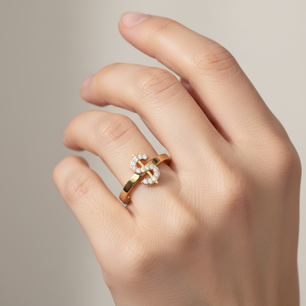 Diamond Dollar Sign Statement Ring - Eight