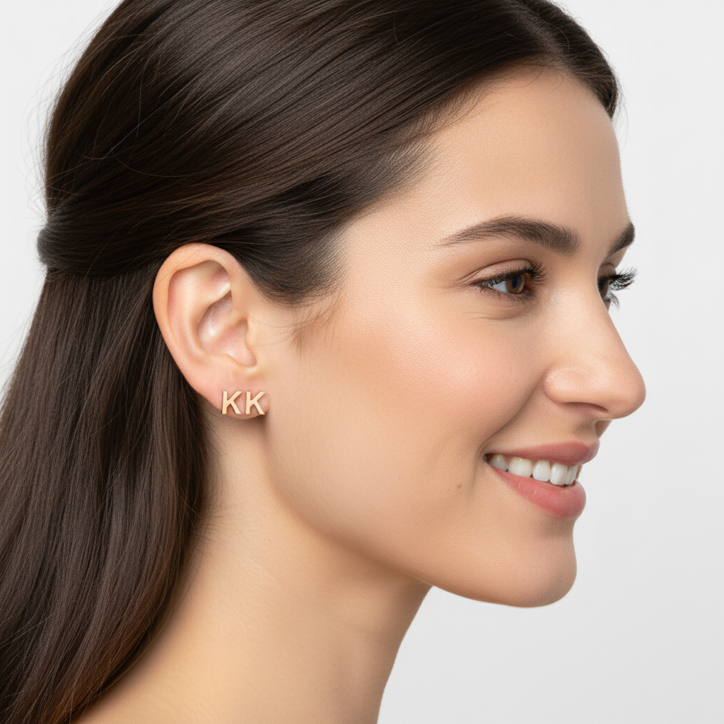 Gold Letter K Initial Stud Earrings