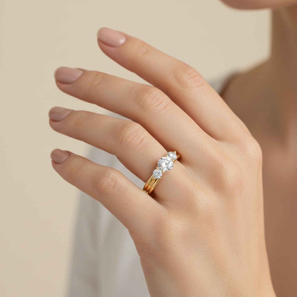 Yellow Gold Three Stone Diamond Engagement Ring