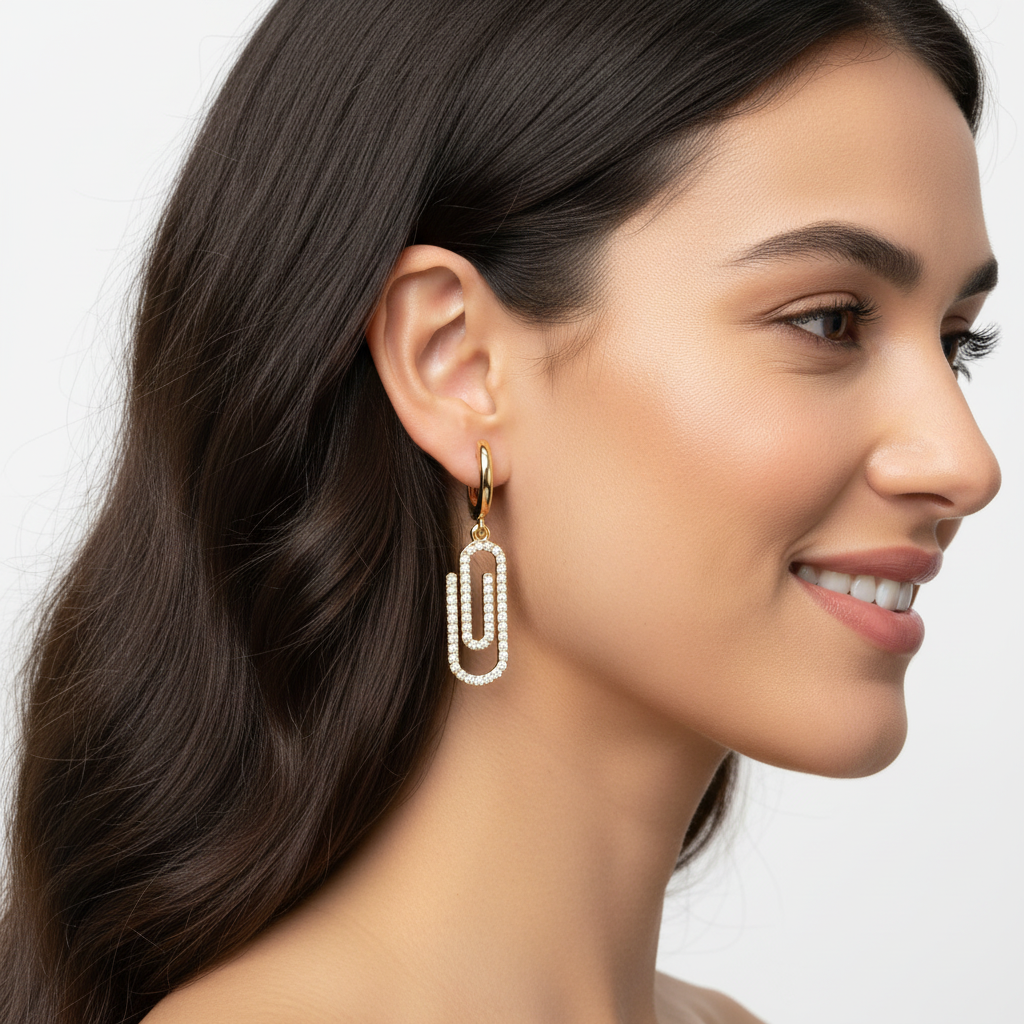 Pav Diamond Paperclip Link Huggie Hoop Earrings - Five