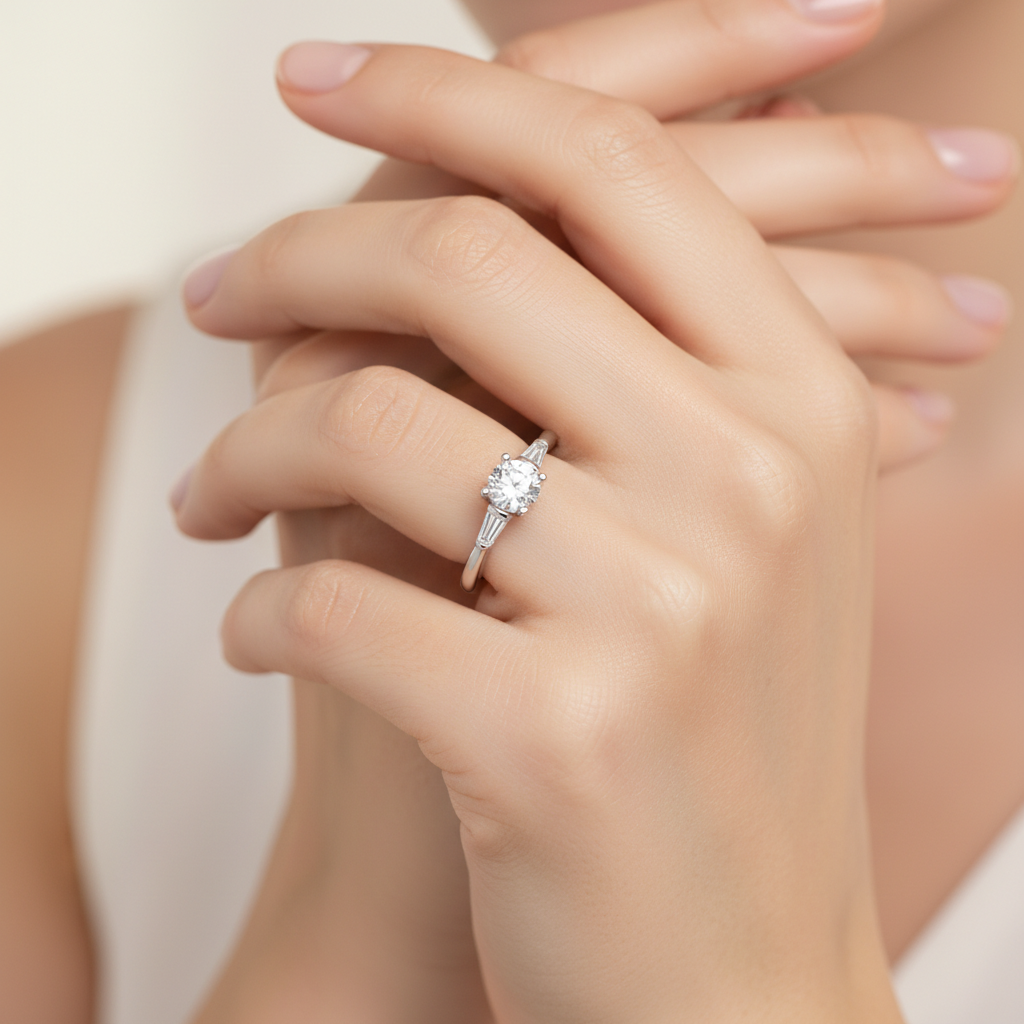 White Gold Gold Round Cut Diamond Three Stone Engagement Ring