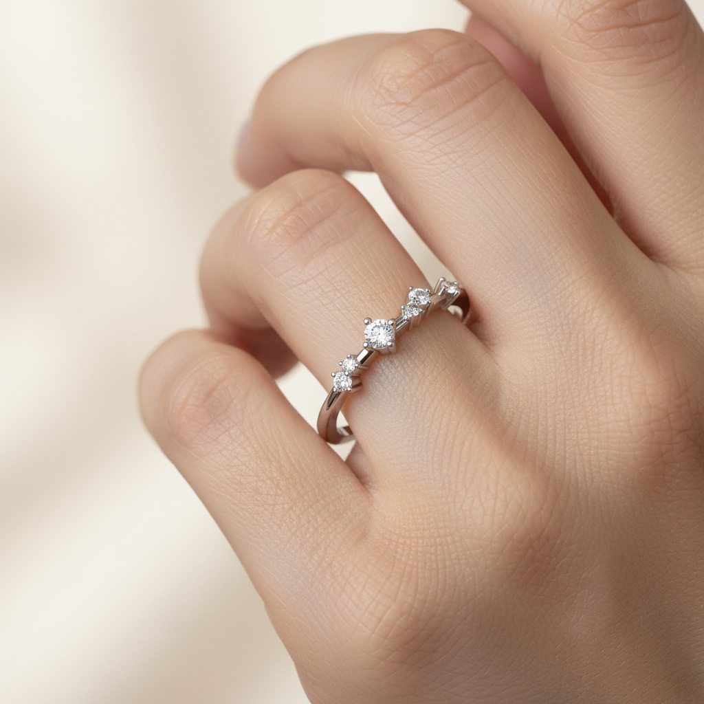 Delicate Diamond Cluster Stacking Ring in White Gold