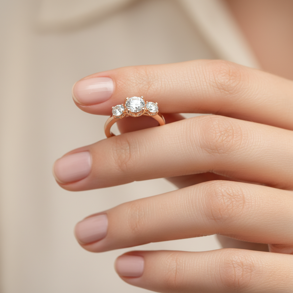 Rose Gold Three Stone Diamond Engagement Ring