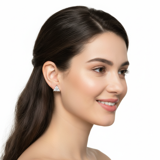 Triangle Diamond Stud Earrings in White Gold with Screw Backs