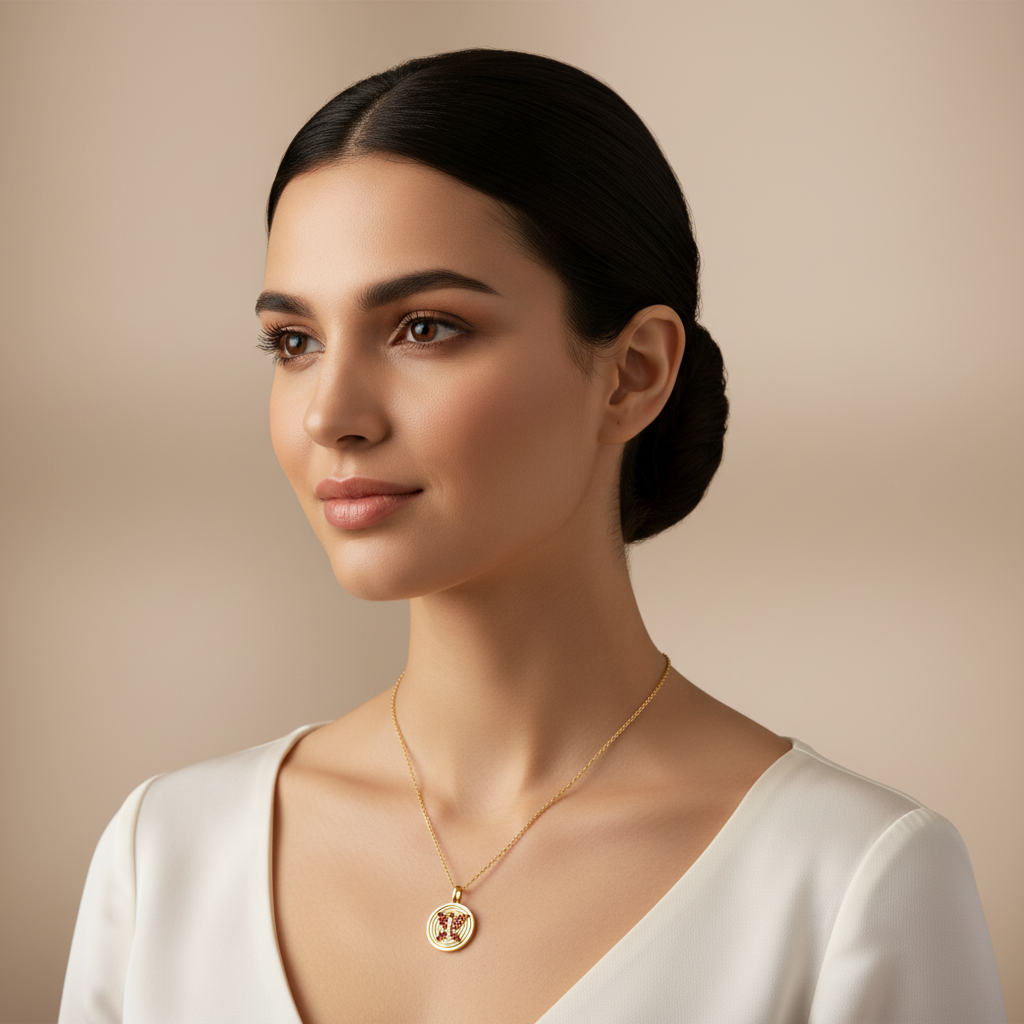 Gemini Zodiac Medallion Pendant Necklace With Pink Gemstones - Four