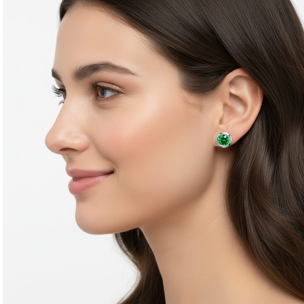 Red Crystal Bezel Set Stud Earrings - Eight