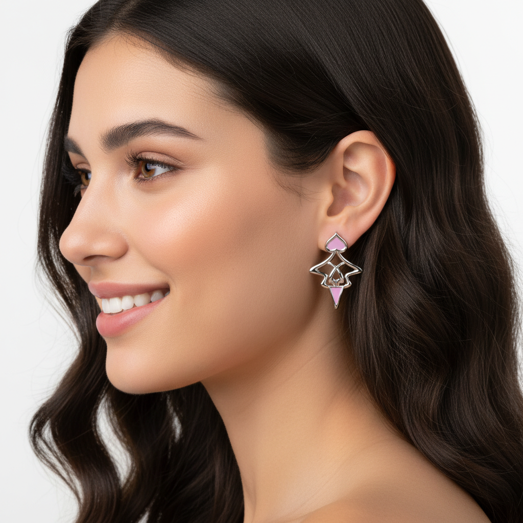 Pink Enamel Ice Cream Cone Stud Earrings Sterling Silver