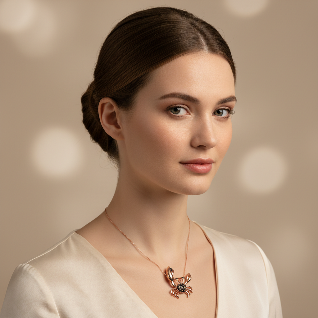 Black Spinel Crab Pendant Necklace in Sterling Silver