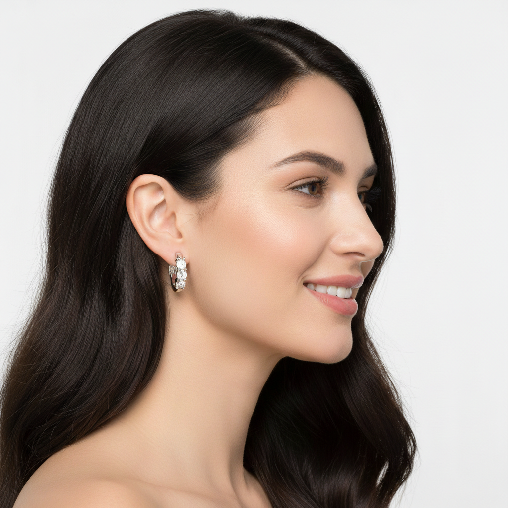 White Gold Diamond Hoop Earrings with Prong Set Stones