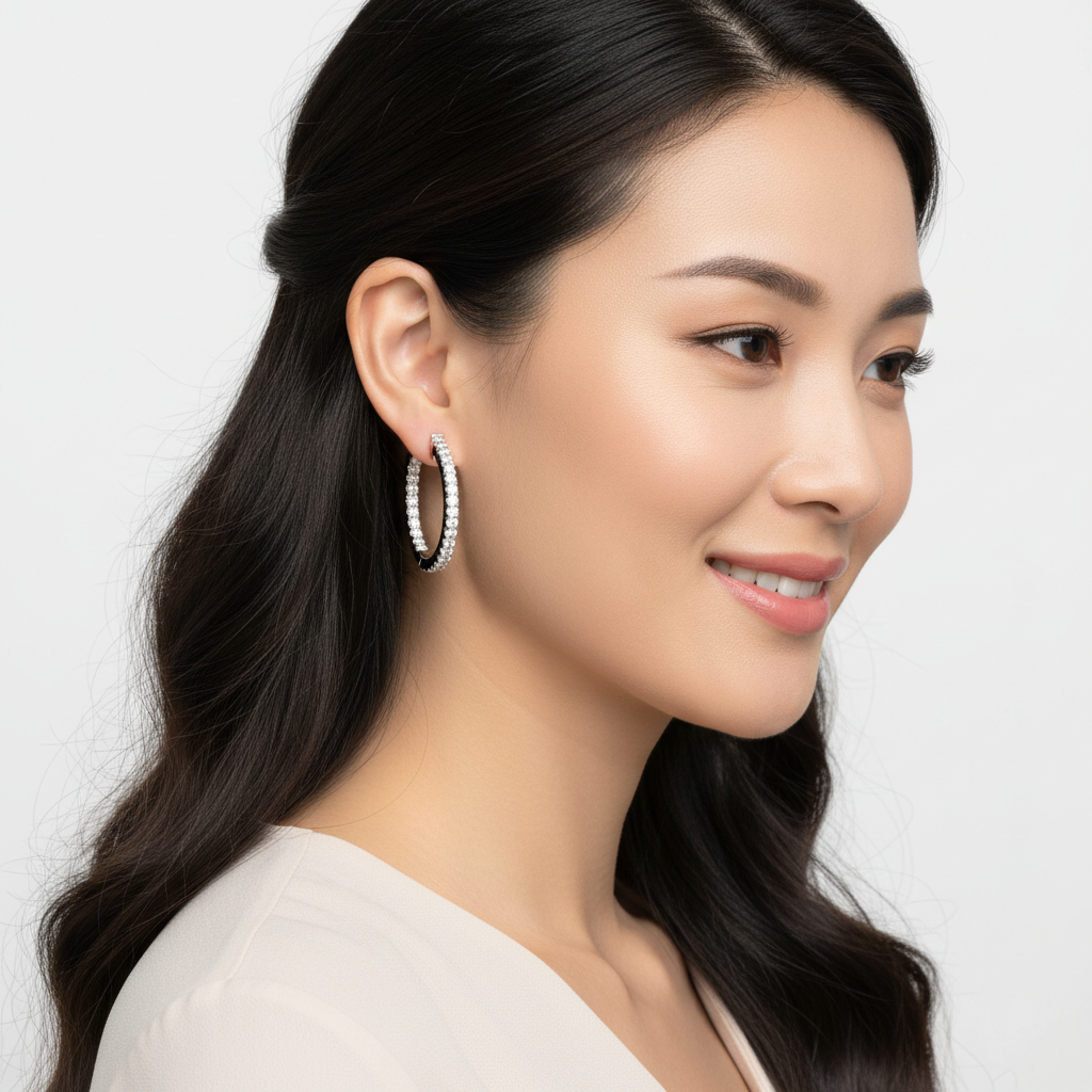 Diamond InsideOut Hoop Earrings in White Gold