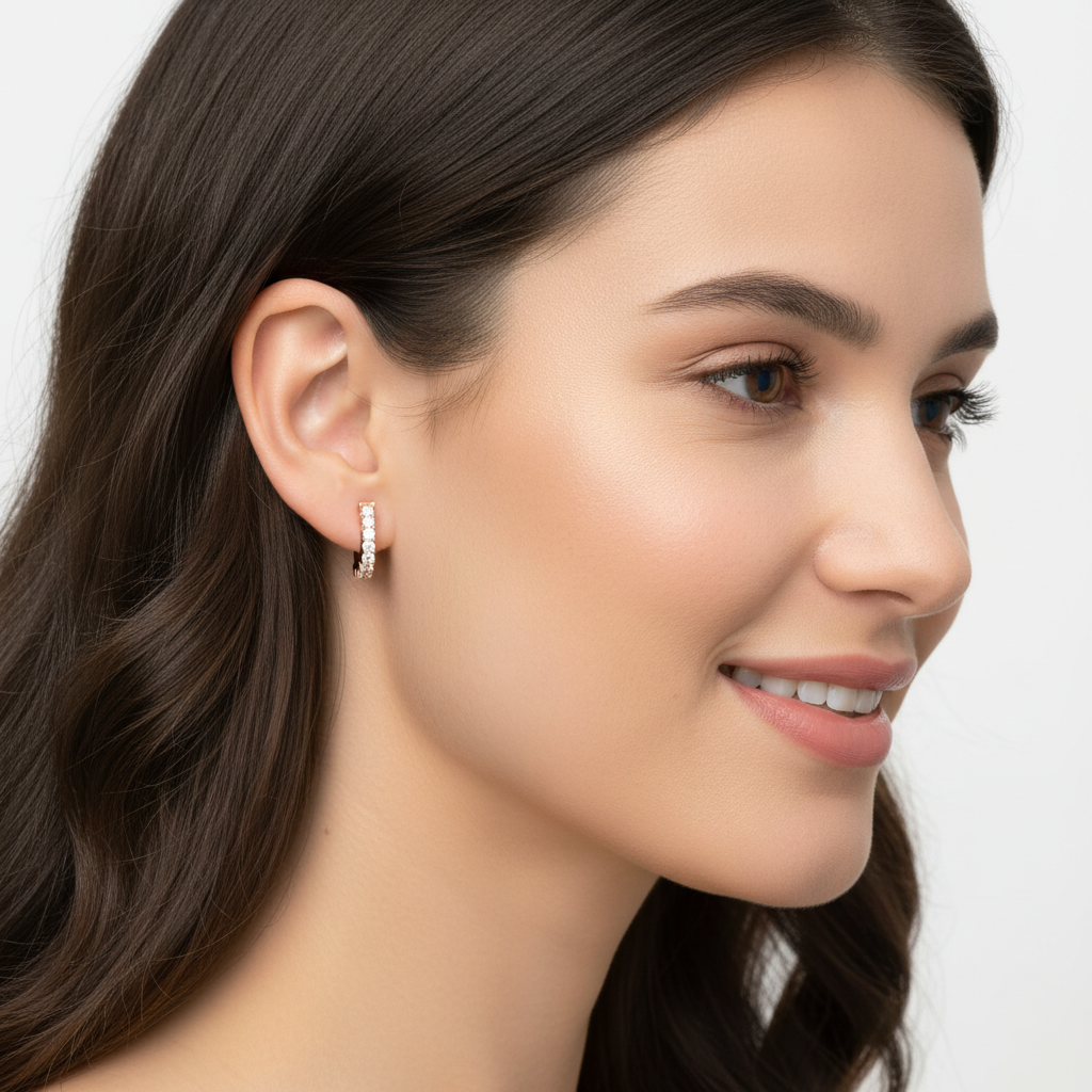 Rose Gold Diamond JHoop Earrings