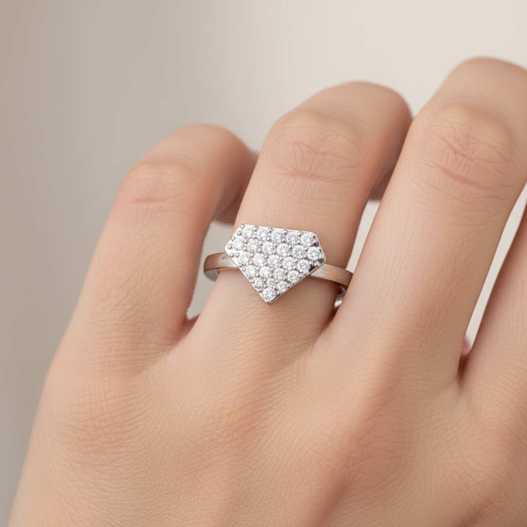 Pav Diamond Hexagon Cluster Ring - Eight