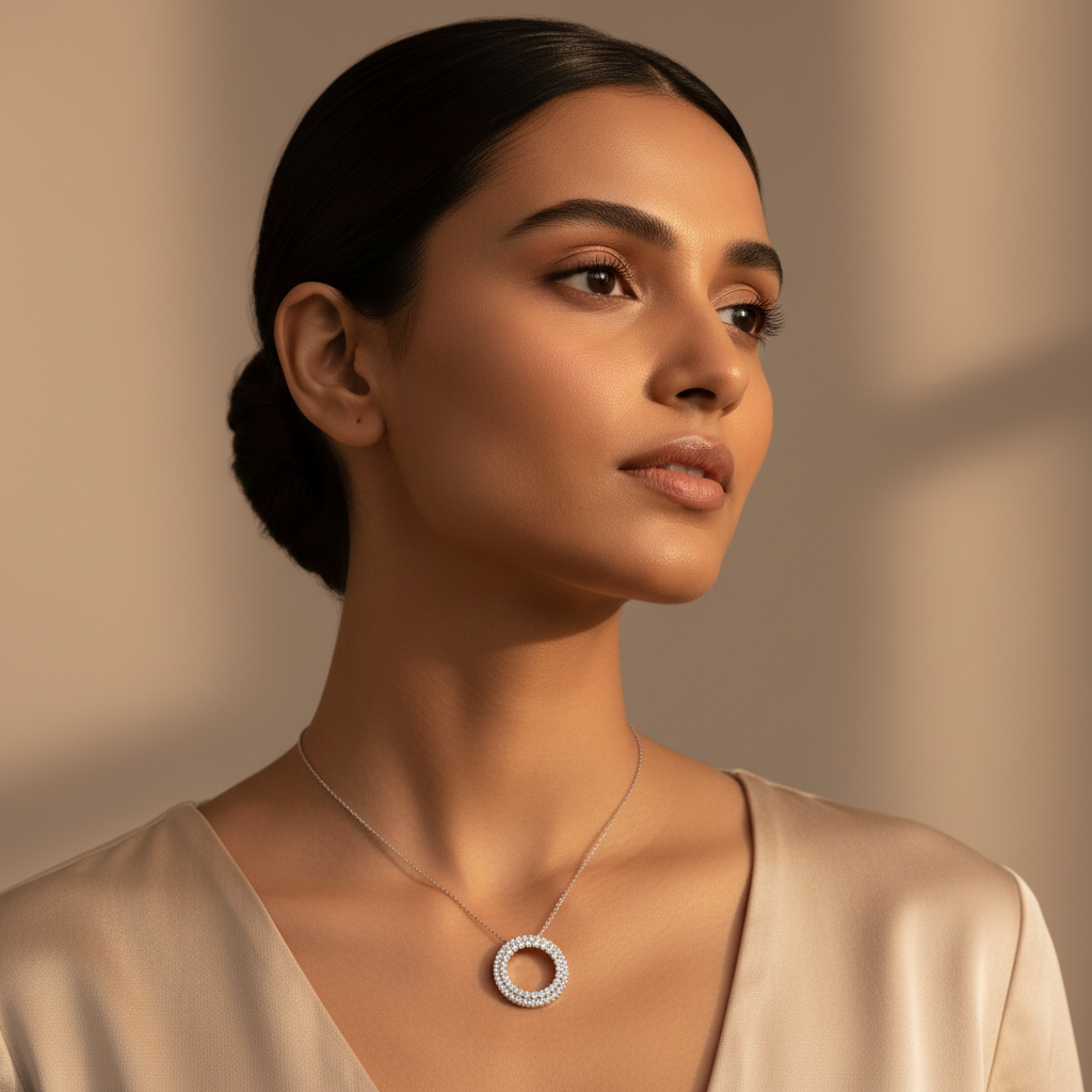 Diamond Circle Pendant Necklace in White Gold