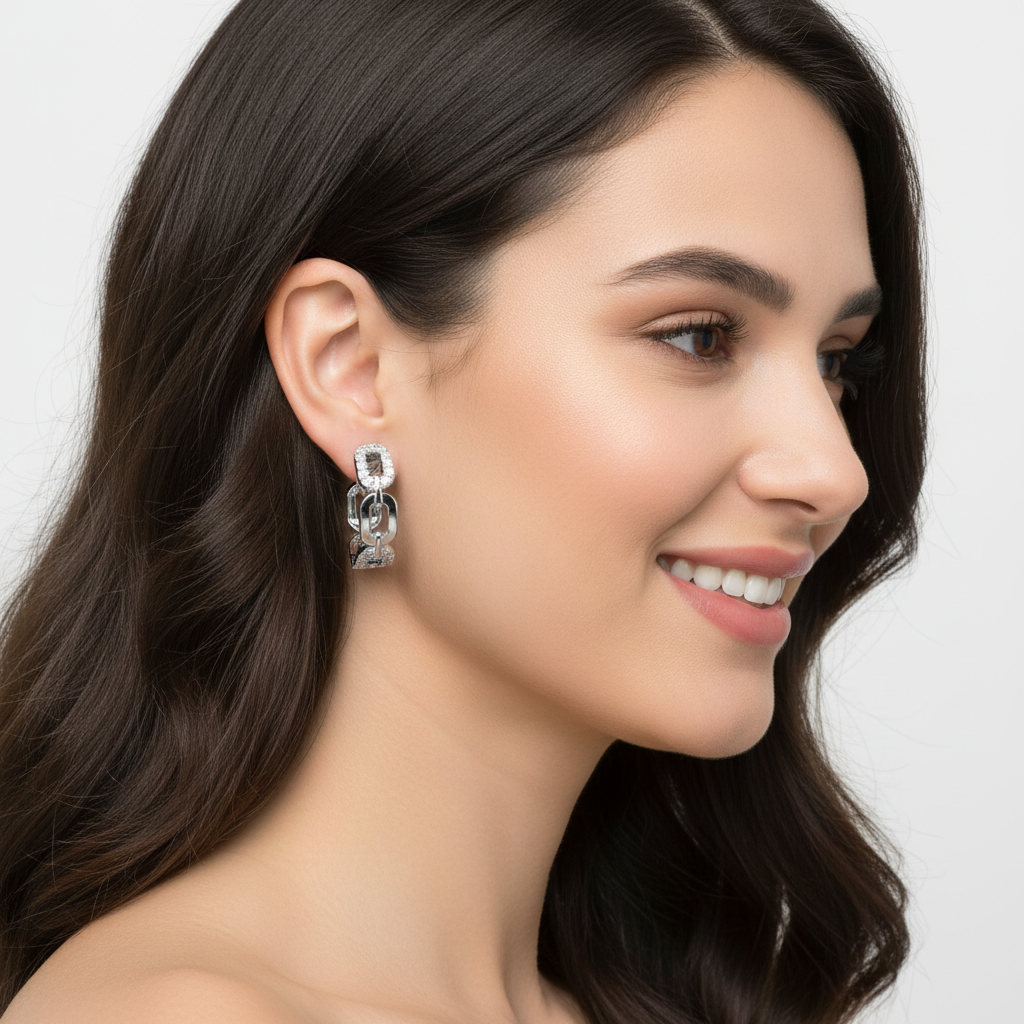 Diamond Chain Link Hoop Earrings - Five
