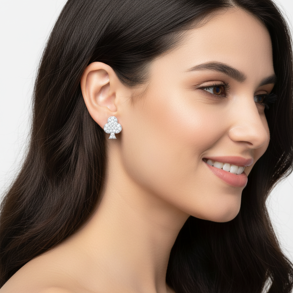Pav Diamond Club Suit Stud Earrings with Screw Back Closure