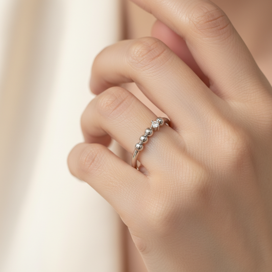 Beaded Diamond Accent White Gold Stackable Ring