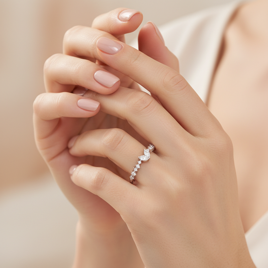 Curved Diamond Baguette and Round Wedding Band White Gold Ring