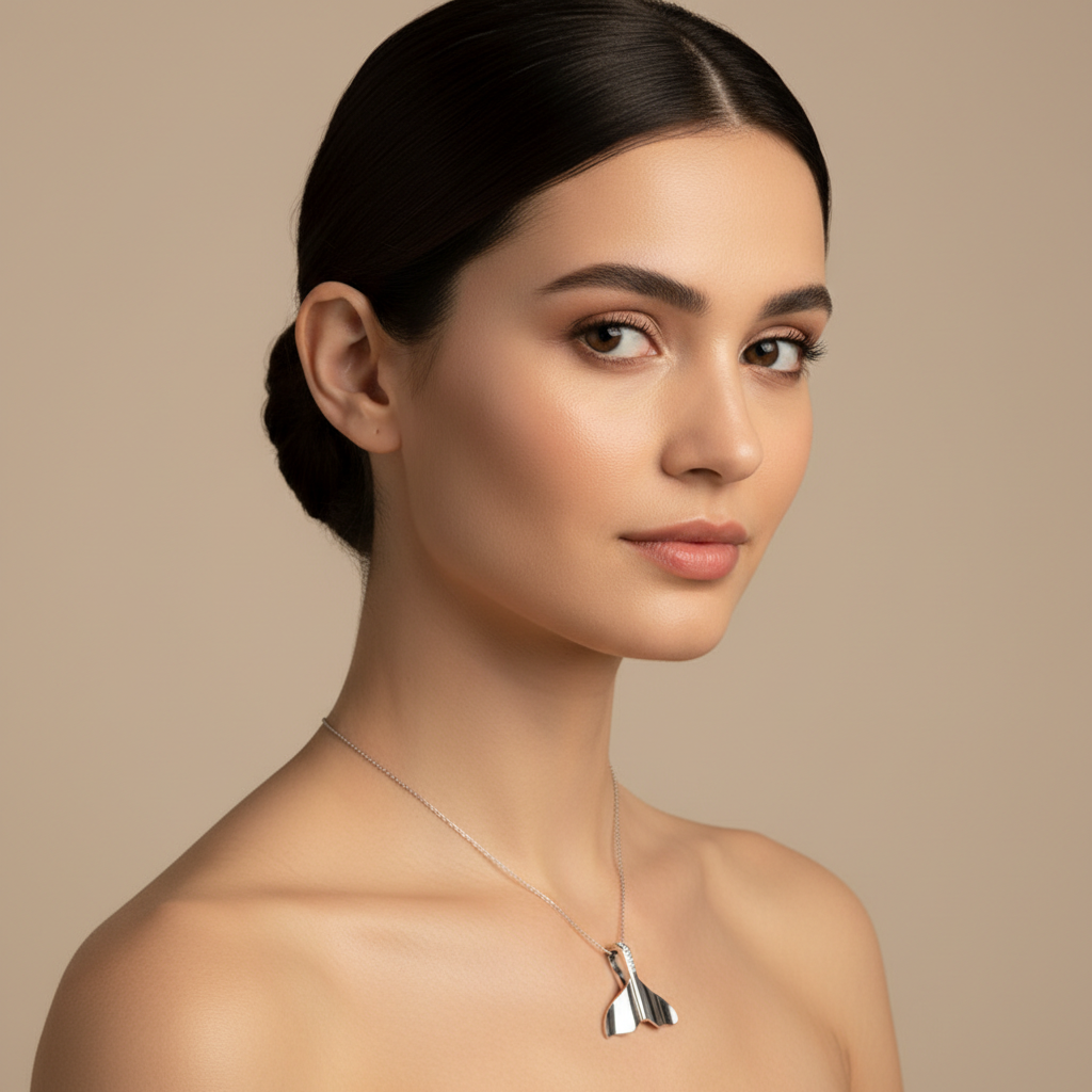 Rose Gold Diamond Whale Tail Pendant Necklace