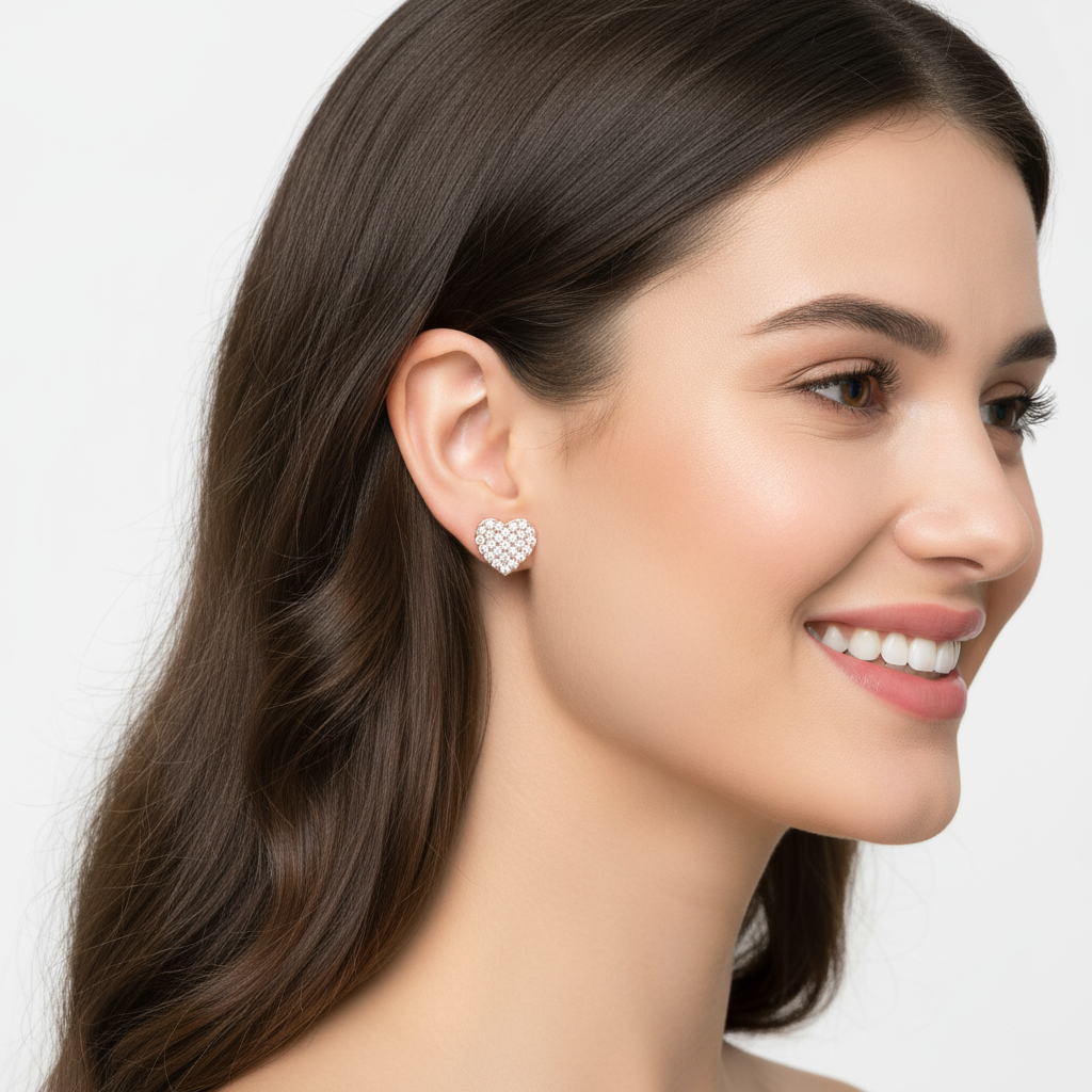Pav Diamond Heart Stud Earrings - Five