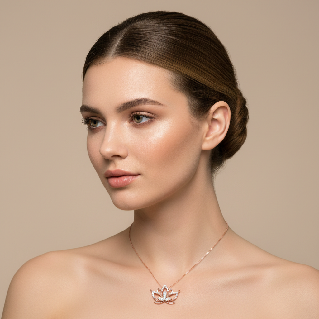 Diamond Lotus Flower Pendant Necklace in White Gold