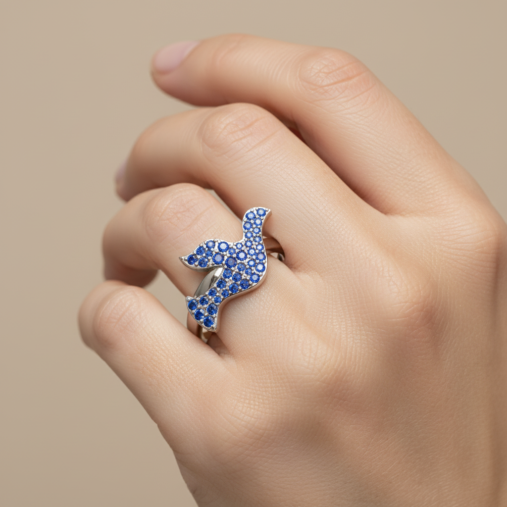 Blue Sapphire Butterfly Pav Ring