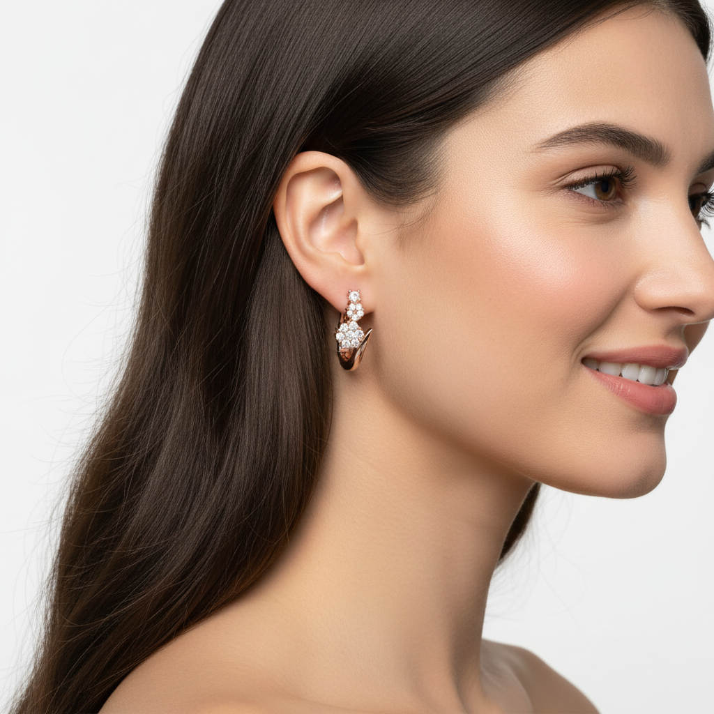 Rose Gold Diamond Cluster Hoop Earrings