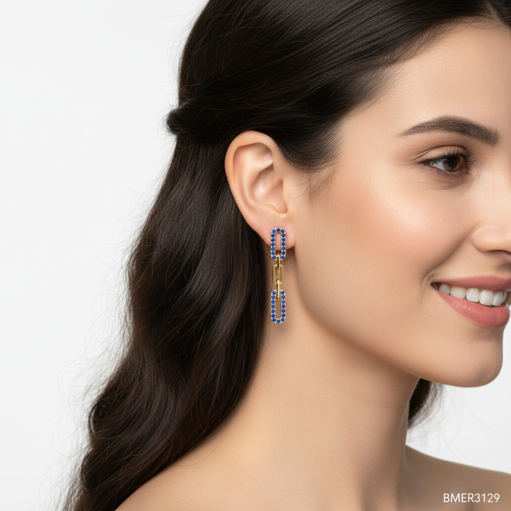 Blue Sapphire Chain Link Drop Earrings - Five