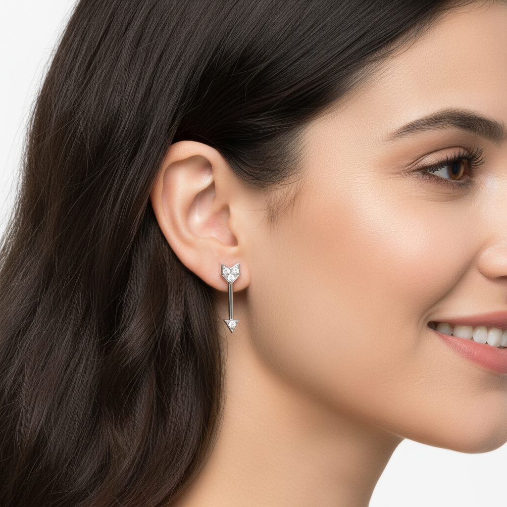 Diamond Arrow Front Back Earrings in White Gold