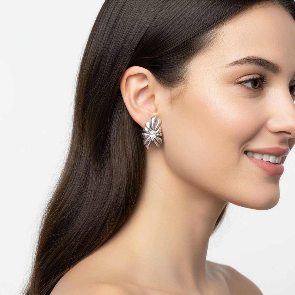 Gold Sunburst Stud Earring 15mm Single Statement Earring