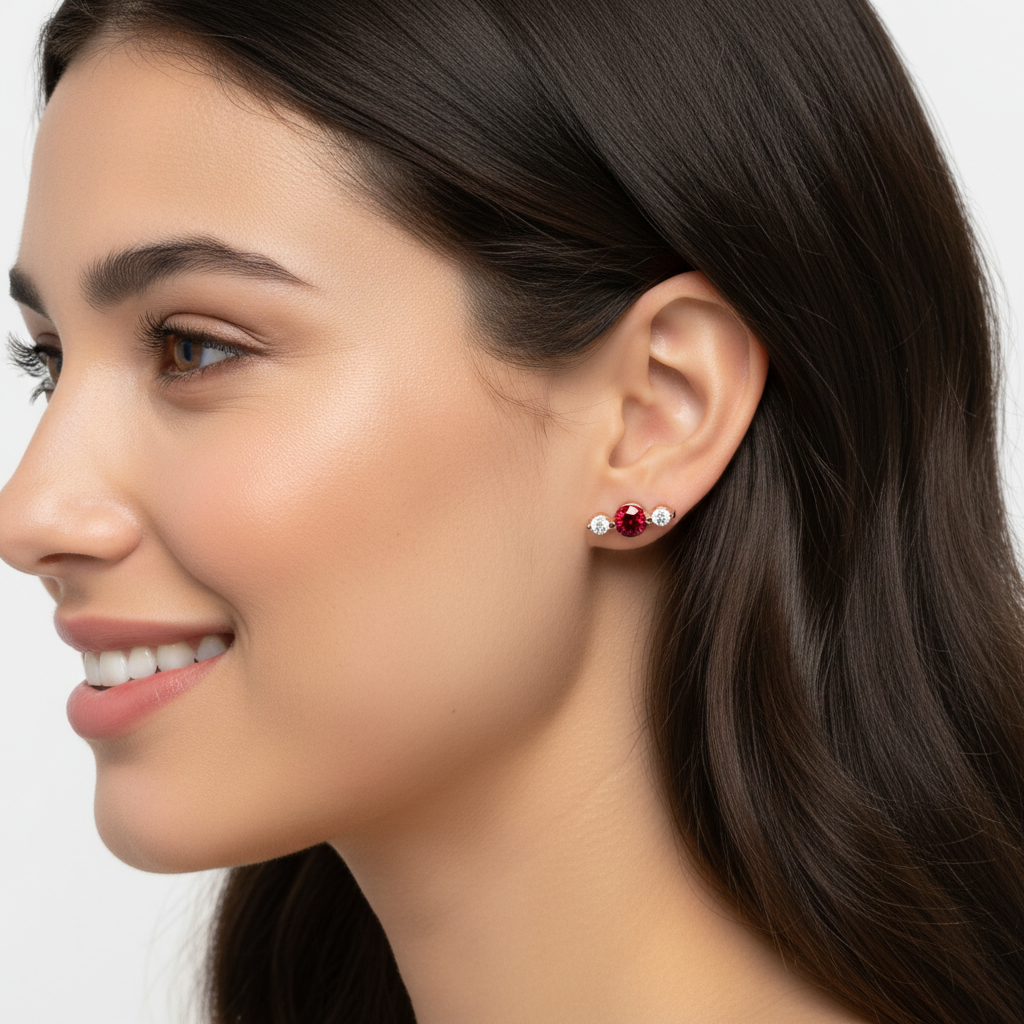 Rose Gold Garnet and Diamond Cluster Stud Earrings