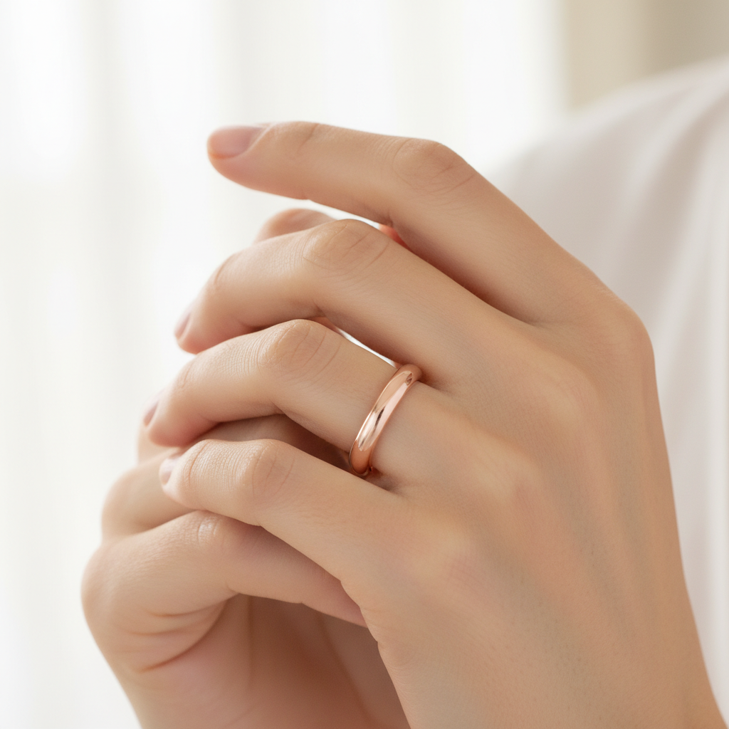 Rose Gold Plain Wedding Band Ring For Women - Fourteen