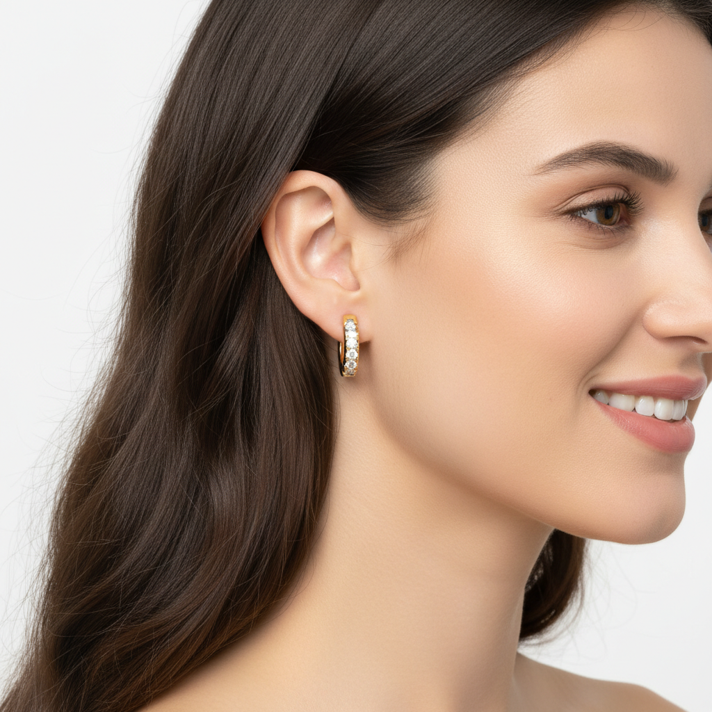 Yellow Gold Diamond Hoop Earings